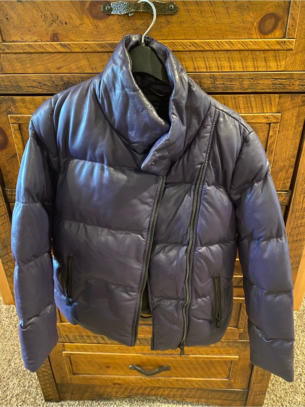 Beautiful purple leather puffy jacket